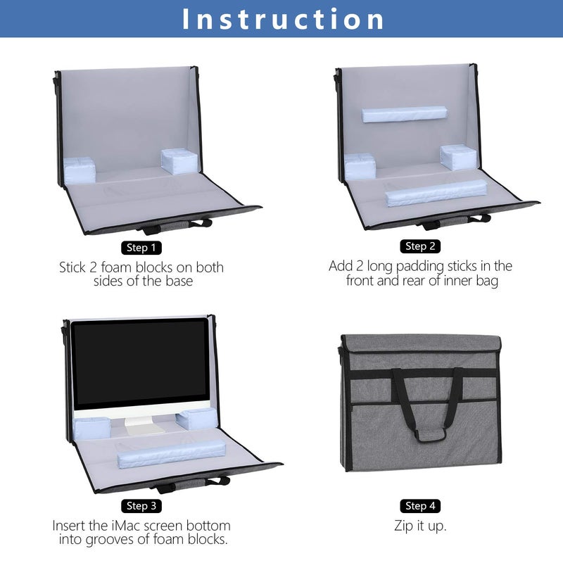 Damero Carrying Tote Bag Compatible with Apple 27" iMac Desktop Computer, Travel Storage Bag for iMac 27-inch and Other Accessories, Gray - Image 5